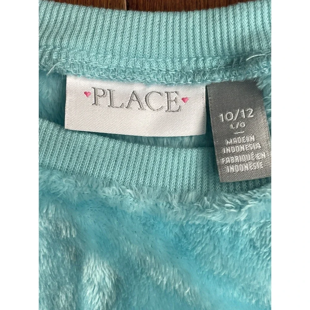 The Children's Place Faux Fur Sequin Star Casual Sweatshirt Blue Size 10/12